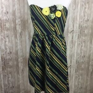 Striped Strapless Dress with Floral Accents